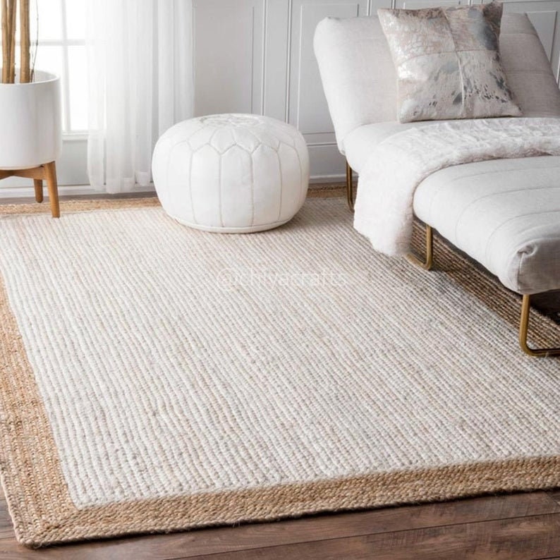 Natural jute Area rug large area rug living area rug modern area rug white jute rug Unique jute rug image 1