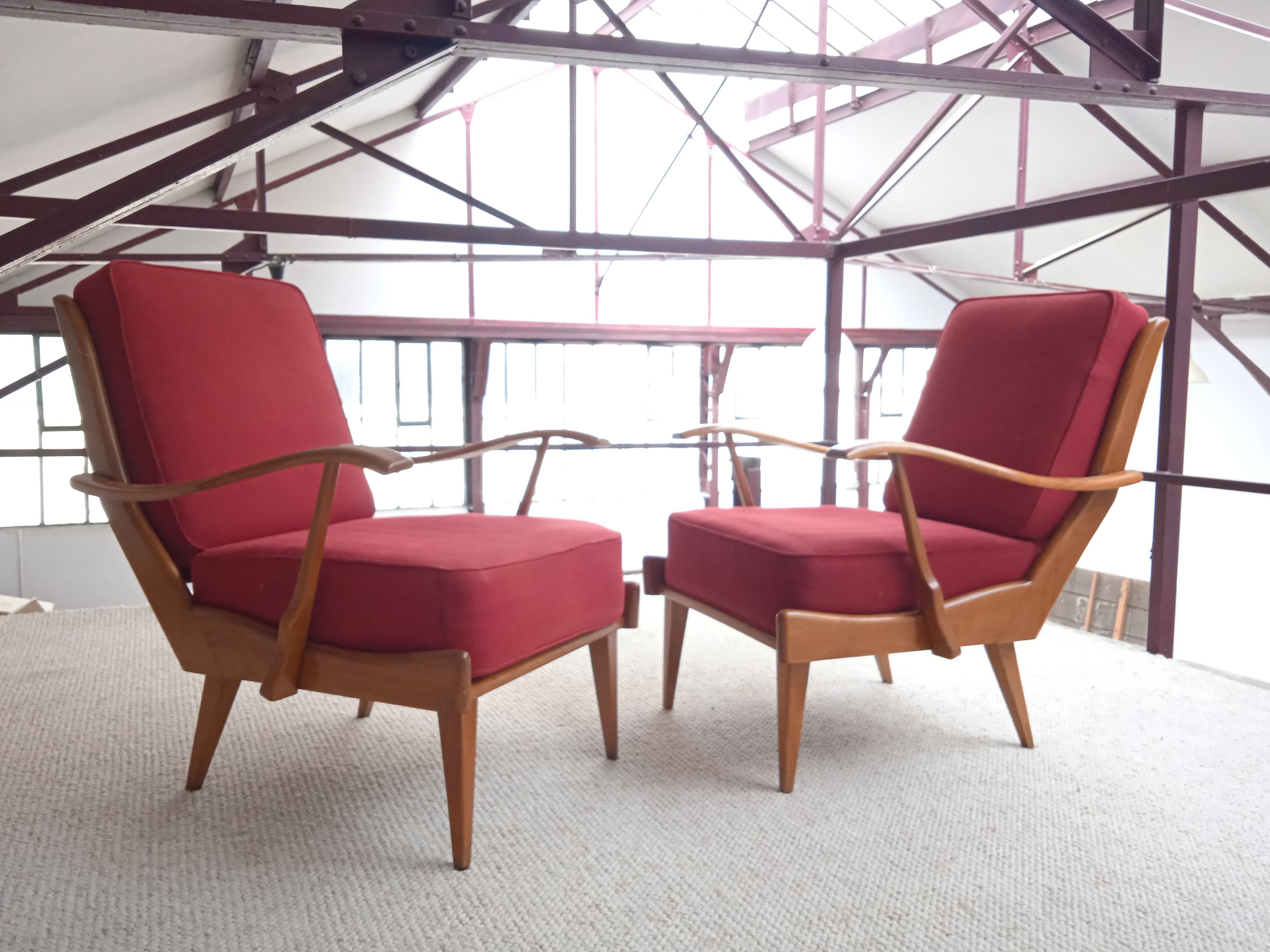 Paire de Fauteuils Structure en Bois, Forme Libre Italie 1950