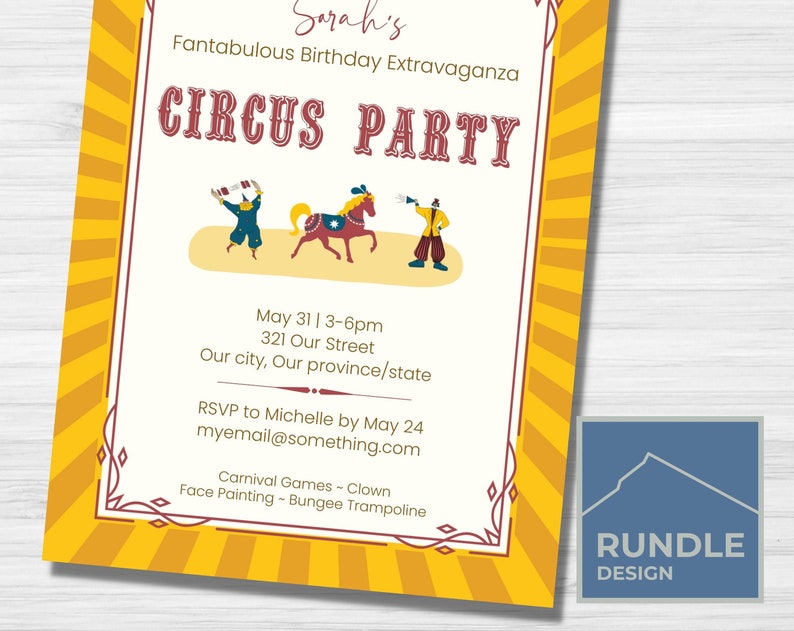 Circus Party Invitation Customizable Invitation Circus Birthday Corjl