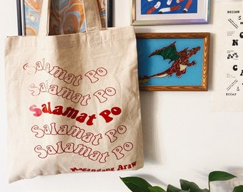 SALAMAT po tagalog Filipino pride silk screened reusable eco-friendly recycled cotton canvas tote bag