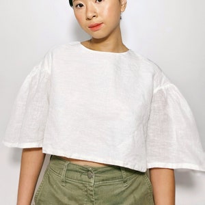 Cropped Linen Camisa Filipiniana inspired blouse made to order