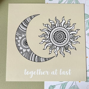 ZON & MAAN|  Eindelijk samen | Vierkante kunstafdruk | Luxe kaart | Matte afwerking |  Fotowand | Mandala minikunstafdruk | Kunstcadeaus |