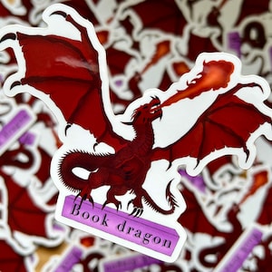 AUTOCOLLANT DE LIVRE DRAGON | Grands stickers brillants | Stickers livresques | Cadeaux livresques | Stickers pour bibliophiles
