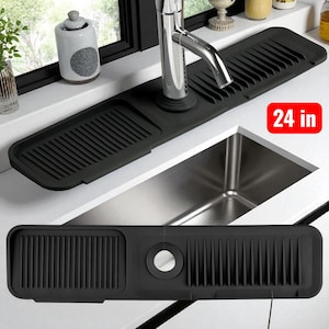 Silicone Faucet Mat for Kitchen Sink, Splash Guard Drip Catcher Tray, Sink Splash Pad Drain Pad for Countertop Protection