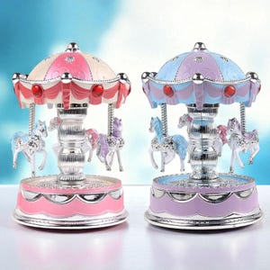 Vintage Horse Carousel Music Box Toy with LED Lights, Wind Up Musical Gift for Girls, Birthday, Party, Room Decor