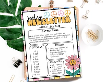 Editable Classroom Newsletter Templates | Weekly Parent Communication Groovy Theme | Canva Google Slides