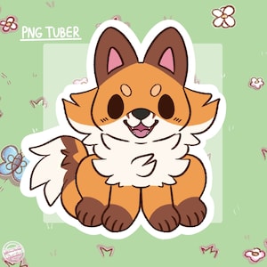 Könnte beinhalten: Ein Cartoon-Fuchs mit orangefarbenem Fell, einer weißen Brust und einem buschigen Schwanz. Der Fuchs sitzt mit seinen Pfoten unter seinem Körper und hat ein breites Lächeln im Gesicht.