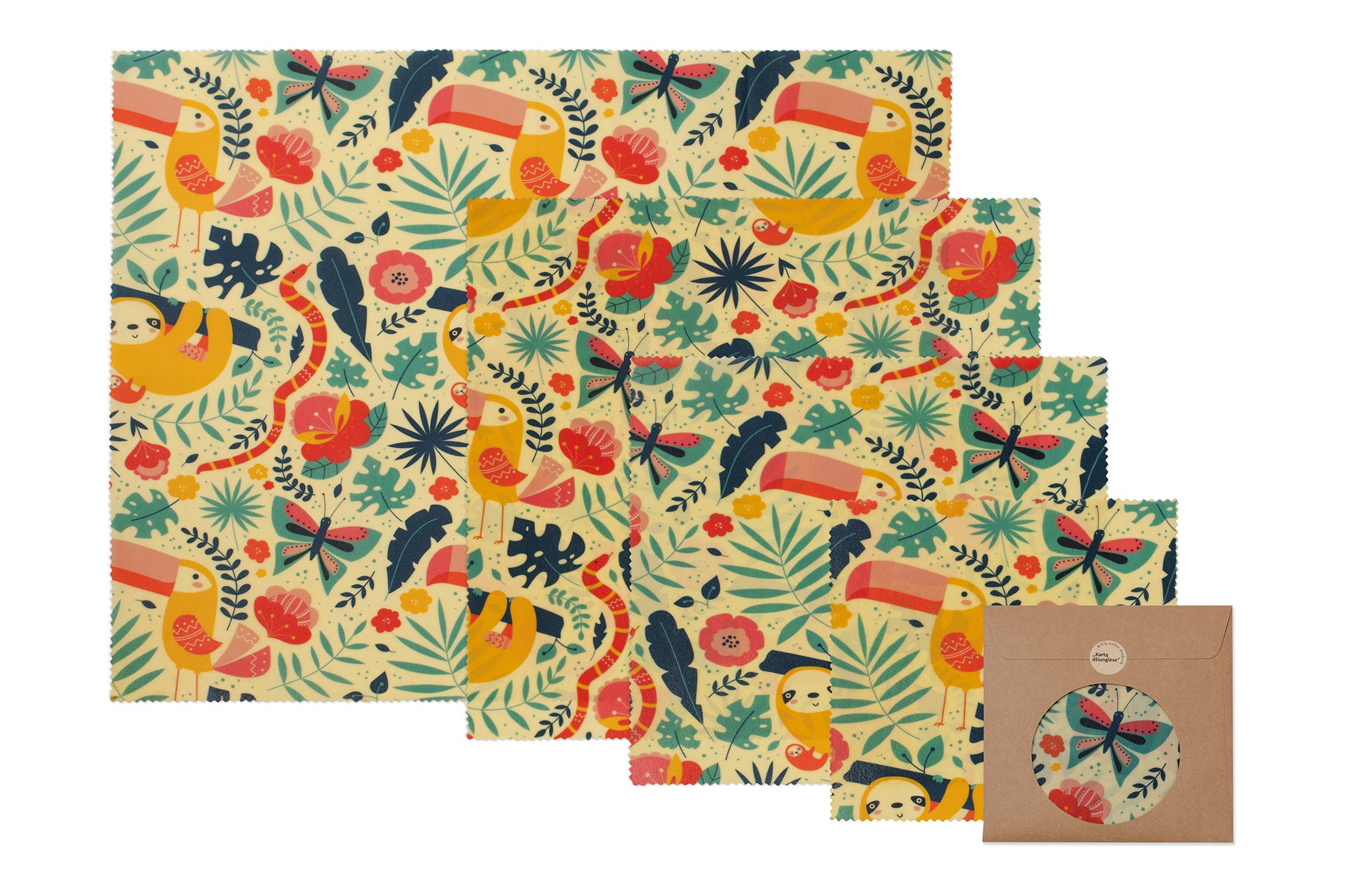 Beeswax wrap set (S, M, L, XL) "Jungle"