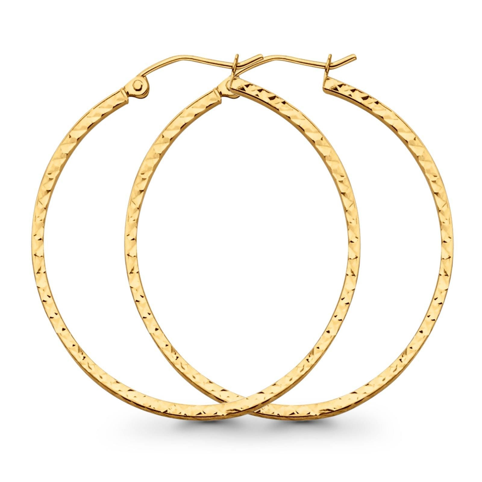 Details about   14K Yellow Gold Diamond Cut Square Tube Hoop Earrings Diameter 35mm 
