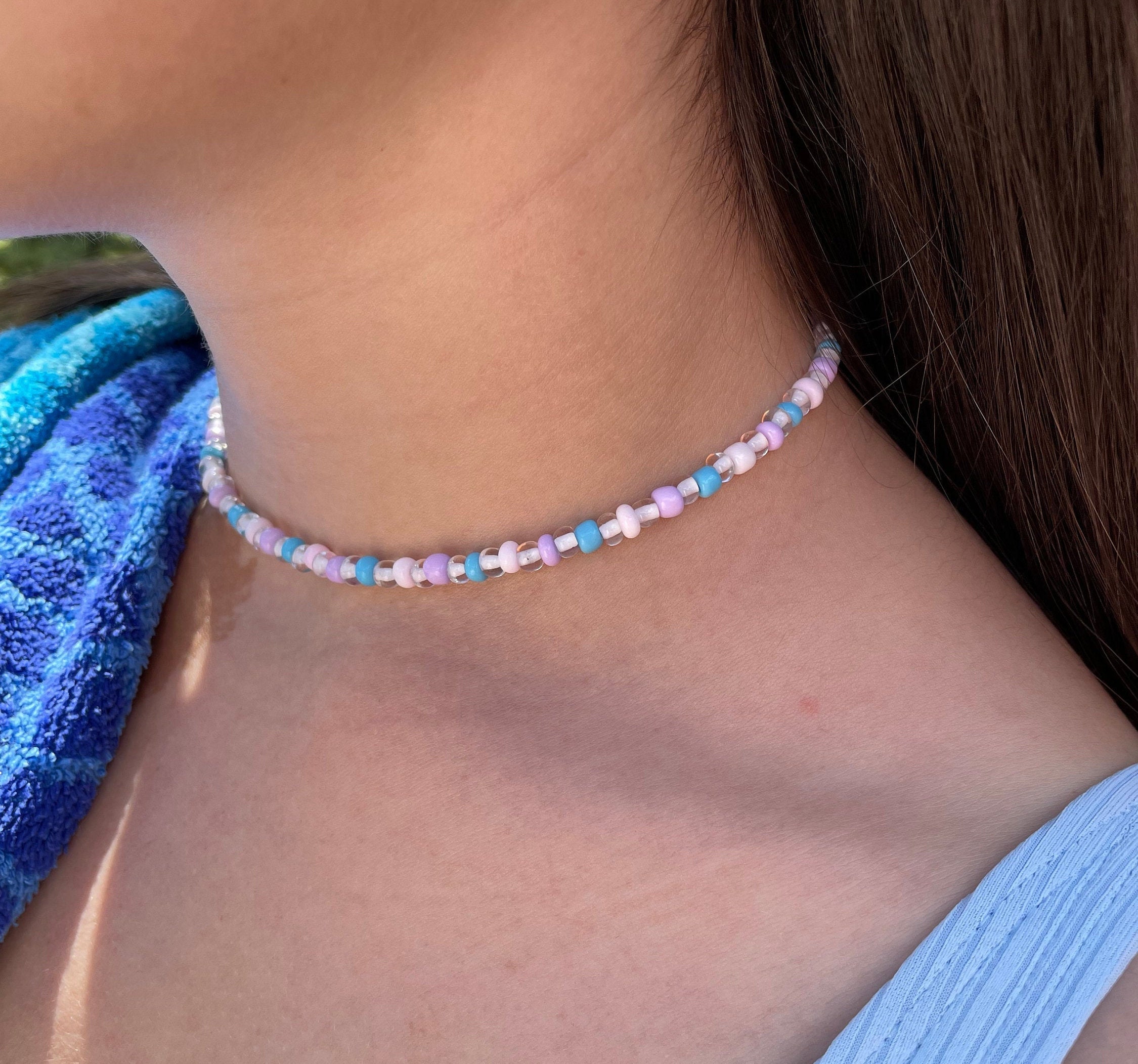 Beaded Necklace Beach Wave Trend Necklace Glass Bead Etsy