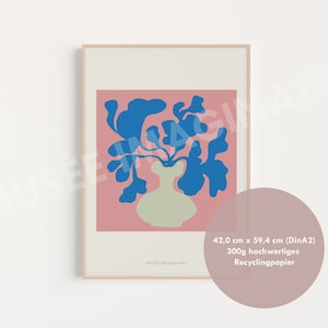 Nachhaltiger Kunstdruck / Plakat Vintage Blumen in Vase blau / Recyclingpapier / Limited Edition