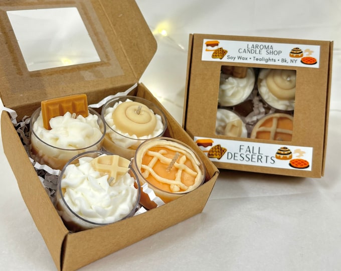 Fall Dessert Tealights, Set of 4, Whipped tealights, Fall gift set, Tealight sampler, Cute small candles, Fall dessert candles, Gift box