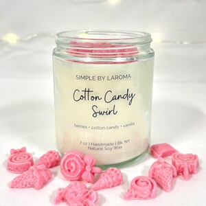 Cotton Candy Soy Candle, pink candy wax melts, dessert scented, carnival treat, candles for her, birthday gift, handmade scented soy candles