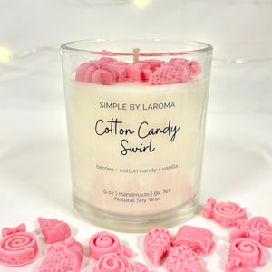Cotton Candy Soy Candle 9 oz, pink candy wax melts, dessert scented, carnival treat, candles for her, birthday gift, handmade soy candles