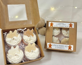 Gingerbread Cookie Tealights, Set of 4, Whipped, Fall gift set, Winter candles, Cute small candles, Dessert candles, Gift box, Mini Candles