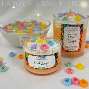 Fruit Loops Scented Candle, cereal dessert candle with gift box, handmade soy wax