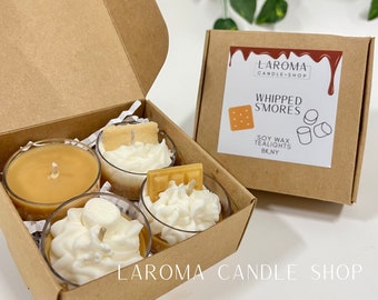 S’mores Dessert Tealights, 4 set, dessert candles, gift box, small candle set, chocolate and marshmallow, food candles, mini candle gifts