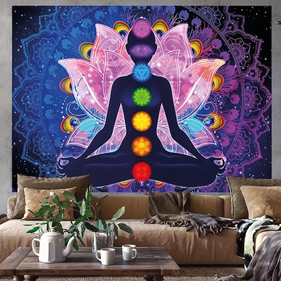 Seven Chakra UV Blacklight Tapestry,bohemian Mandala Yoga