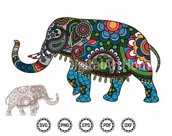 Indian Mandala Elephant SVG, Colorful Clothes Print (Digital Download)