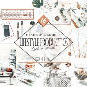 May include: A collection of 16 Lightroom presets for desktop and mobile devices. The presets are designed to create a lifestyle aesthetic with a warm, light and airy feel. The image shows a variety of lifestyle scenes, including a cosy living room, a cup of tea, a plate of pancakes, and a pair of trainers.
