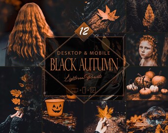 12 Black Autumn Lightroom Presets, Moody Fall Mobile Preset, Orange Desktop LR Filter DNG Portrait Lifestyle Top Theme Blogger Instagram