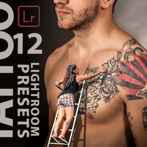 May include: A set of 12 Lightroom presets for editing photos of tattoos. The presets are designed to enhance the colors and details of tattoos, making them look more vibrant and realistic.
