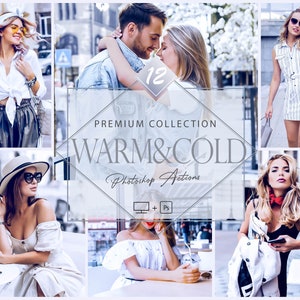 May include: A collage of images featuring people in various settings. The images are edited with a warm and cold color scheme. The text "WARM & COLD Photoshop Actions" is displayed in the center of the collage.