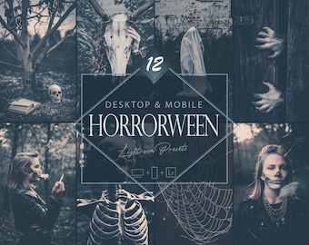 12 Horrorween Lightroom Presets, Moody Halloween Mobile Preset, Dark Horror Desktop LR Filter DNG Portrait Lifestyle Top Theme Blogger