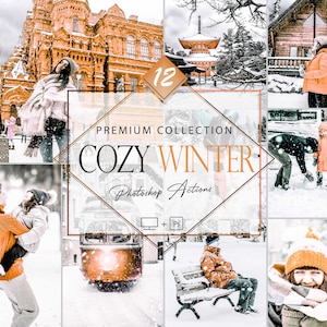 12 Cozy Winter Photoshop Actions, Brigh Snow ACR Preset, Light Orange Ps Filter, Portrait And Lifestyle Theme For Instagram, Blogger