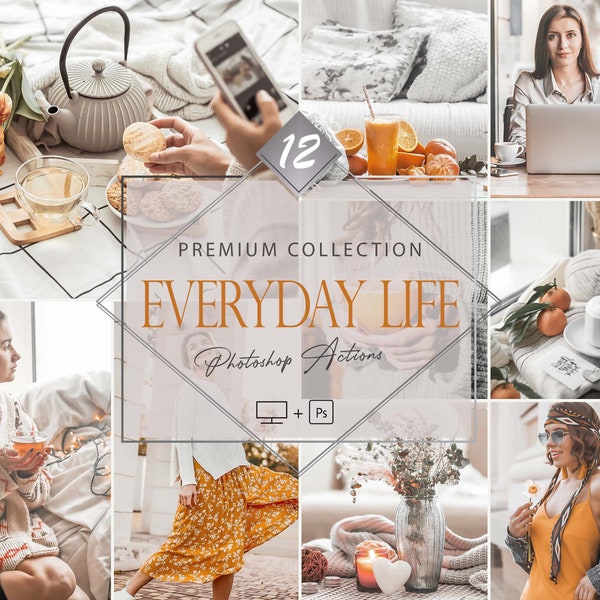 12 Photoshop Actions, Everyday Life Ps Action, Gray ACR Preset, Autumn Filter, Lifestyle Theme For Instagram, Fall Presets, Warm Portrait