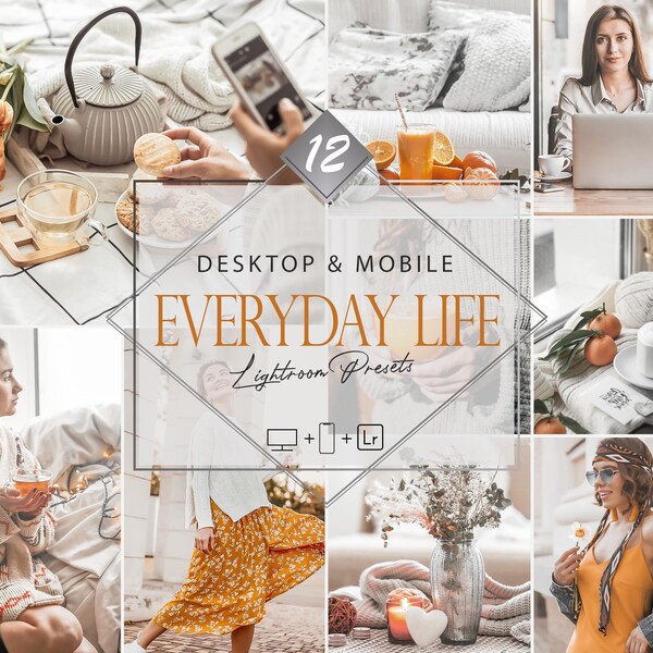 12 Everyday Life Lightroom Presets, Gray Preset, Autumn Desktop LR Filter, DNG Portrait Lifestyle, Top Theme, Fall Blogger Instagram