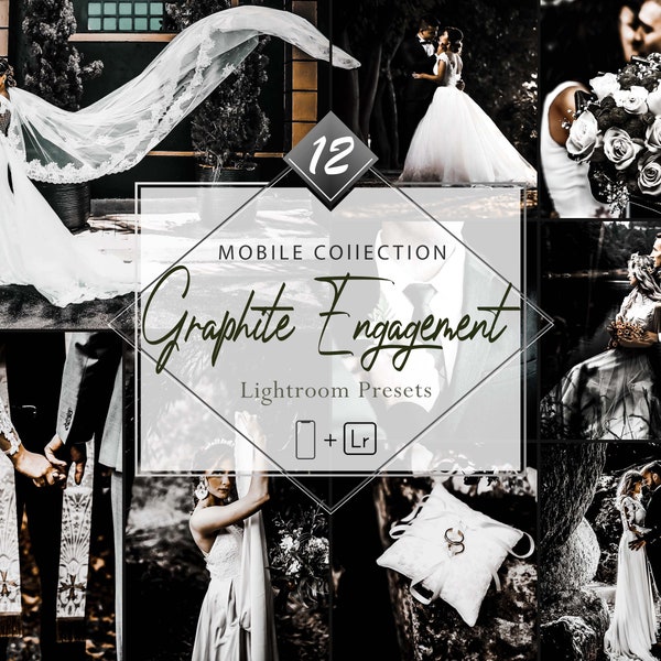 12 Mobile Lightroom Presets, Graphite Engagement Mobile Preset, Wedding Filter, Lifestyle Preset Instagram Presets,Blogger Preset,DNG Preset