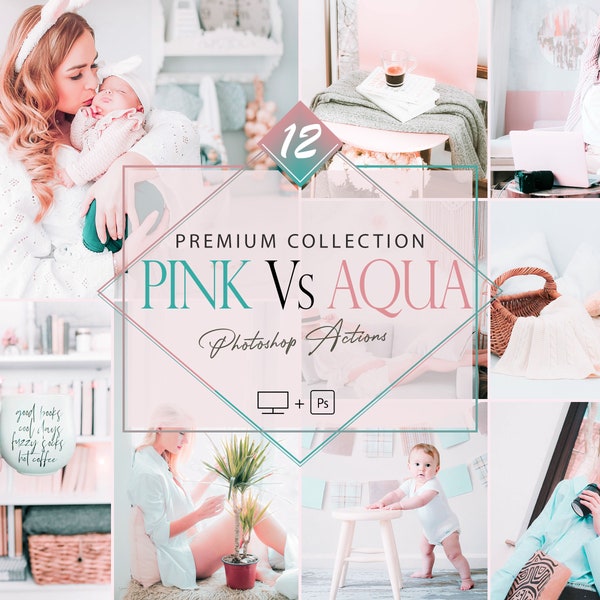 12 Pink Vs Aqua Photoshop Actions, Sweet ACR Preset, Bright Ps Filter, Portrait And Lifestyle Theme For Instagram, Blogger, Outdoor