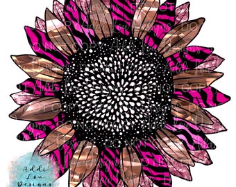 Pink Zebra sunflower - rose gold - metallic - glitter - sublimation - digital download