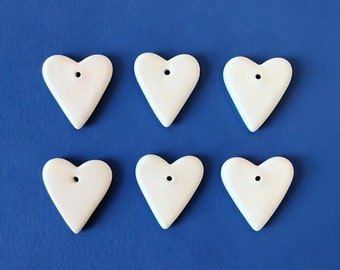 White Ceramic Heart Ornaments, 3.5cm. Bisque Fired, Handmade Heart Pendants, ideal for any type of Craft Project. Unglazed/Unpainted