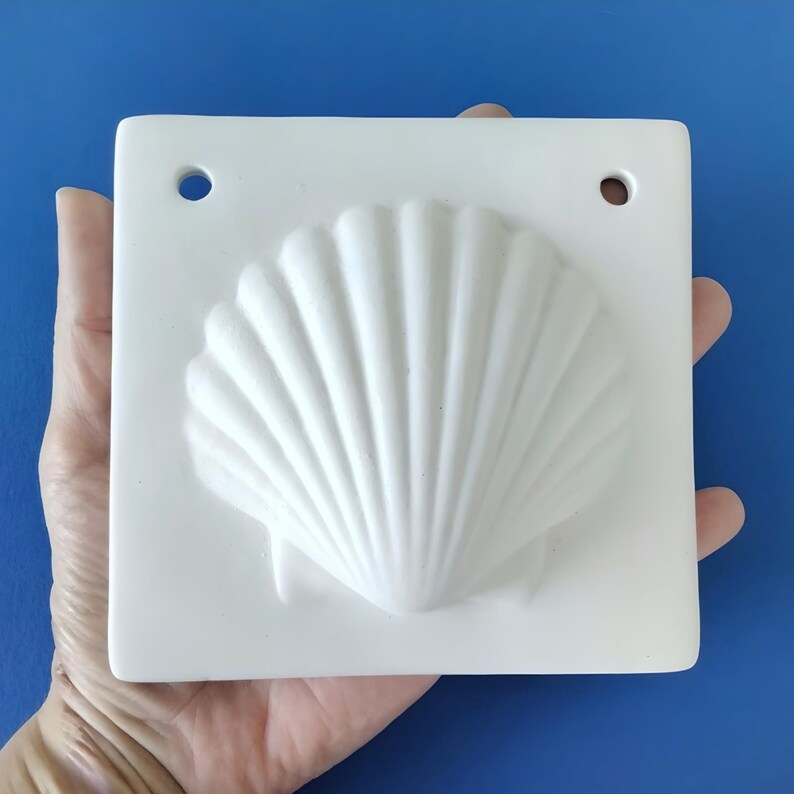 Ceramic Tiles With 3D Shell/ Ready to Paint. Bisque Fired, 12x12.50cm ...