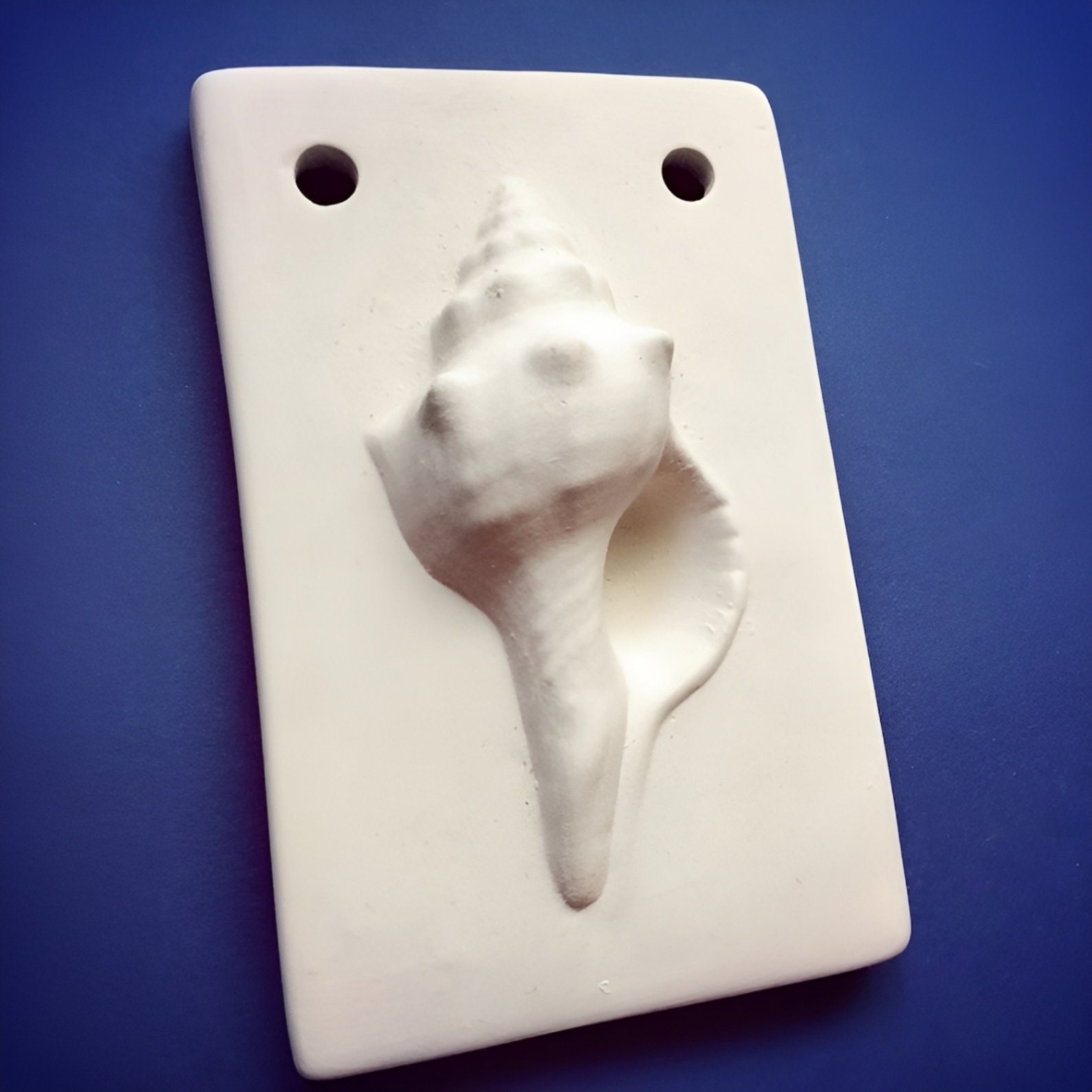 Ceramic Tiles with 3D Shell/ Ready to Paint. Bisque Fired, 12.5x8cm Pendants With Detailed Seashell, Unglazed/ Unpainted,