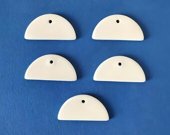 5PCS White Ceramic Semi Circle Ornaments. Handmade 4.5cm, ideal for Jewelry or any type of Craft Project. Unglazed/Unpainted
