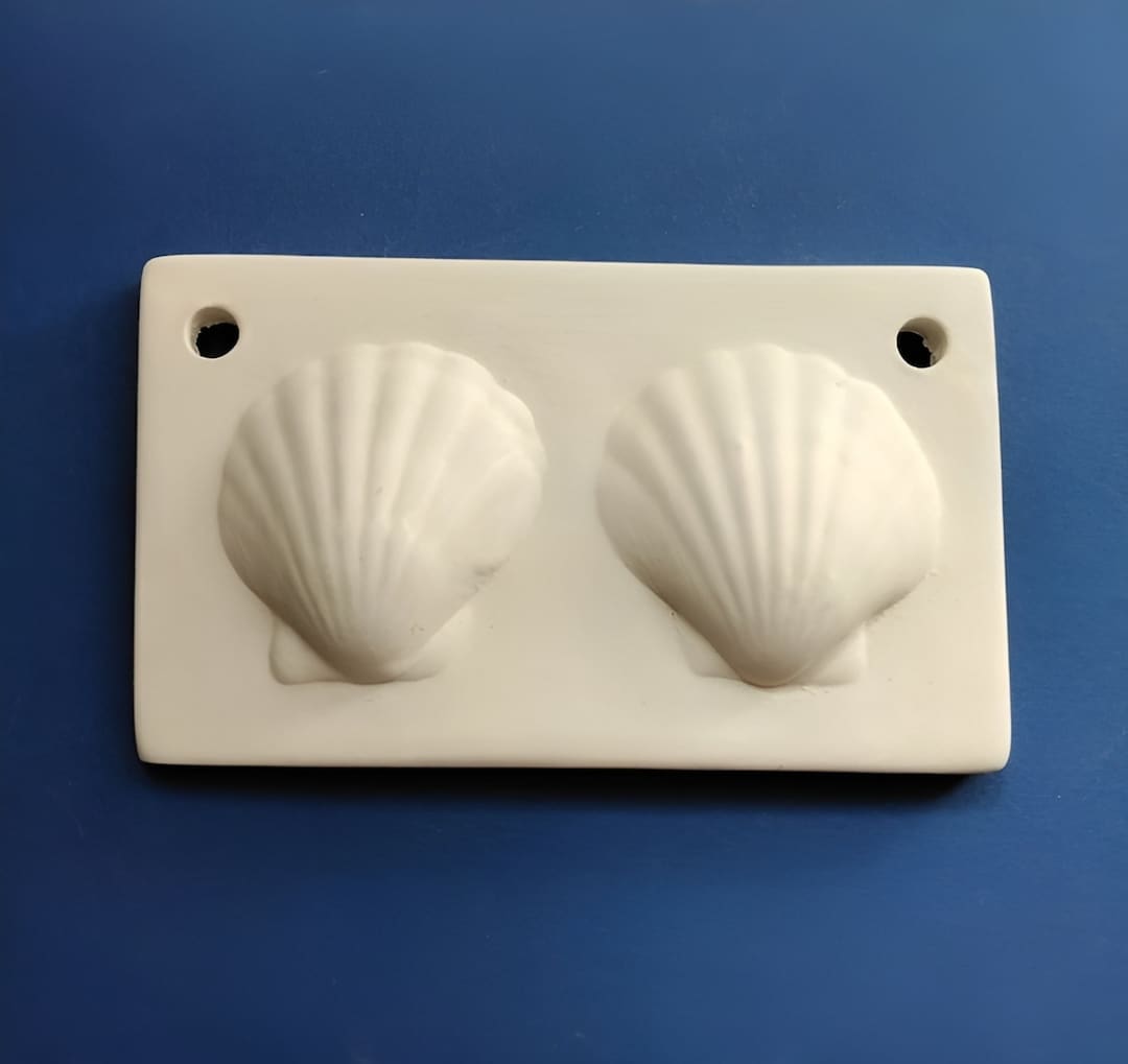 Ceramic Handmade Pendants With 3D Shells/ Ready to Paint. Bisque Tile 7