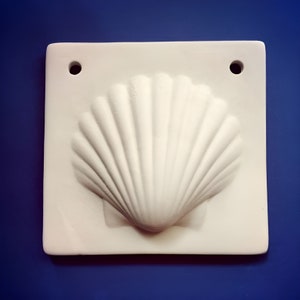 Ceramic Tiles with 3D Shell/ Ready to Paint. Bisque Fired, 12x12.50cm Tiles With Detailed Seashell, Unglazed/ Unpainted