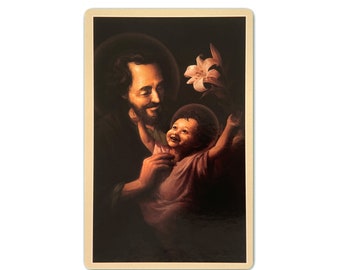 St. Joseph Prayer Card: Infant Jesus, Lily - Catholic Art Print Holy Card