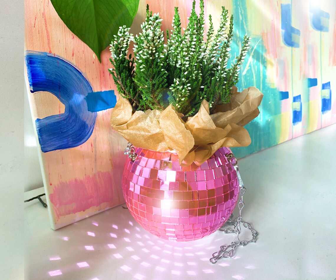 Disco Ball Planter Disco Ball Planter Macramé Hanging Disco Etsy