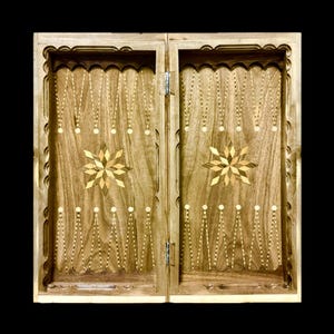 Handmade Walnut Wood Backgammon Chess & Checkers Board