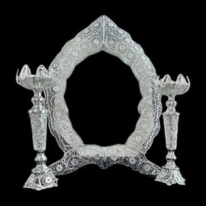 Handmade filigree silver mirror and candle holders & Sofreh Aghd Items