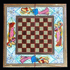 Handmade Inlaid Backgammon Chess & Checkers Board