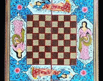 Handmade Inlaid Khatam Kari Backgammon, Chess & Checkers