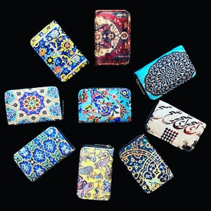 Porte-cartes de crédit persan style calligraphie et carreaux en farsi