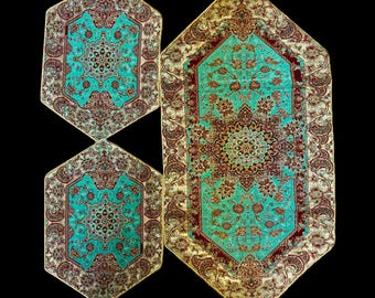 Handmade Termeh 3 Pieces Table Runner & Side Table Tablecloths
