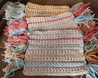 Crochet Mug Rugs | Set of 4 Coasters | Hand Crochet | Gift Idea | BoHo Decor | Modern Farmhouse| Coffee Table Decor| Office| desk|