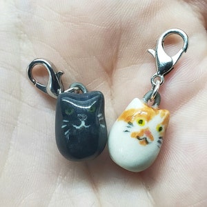 Porcelain cat charms - small custom jewelry - 1/2&quot; tall